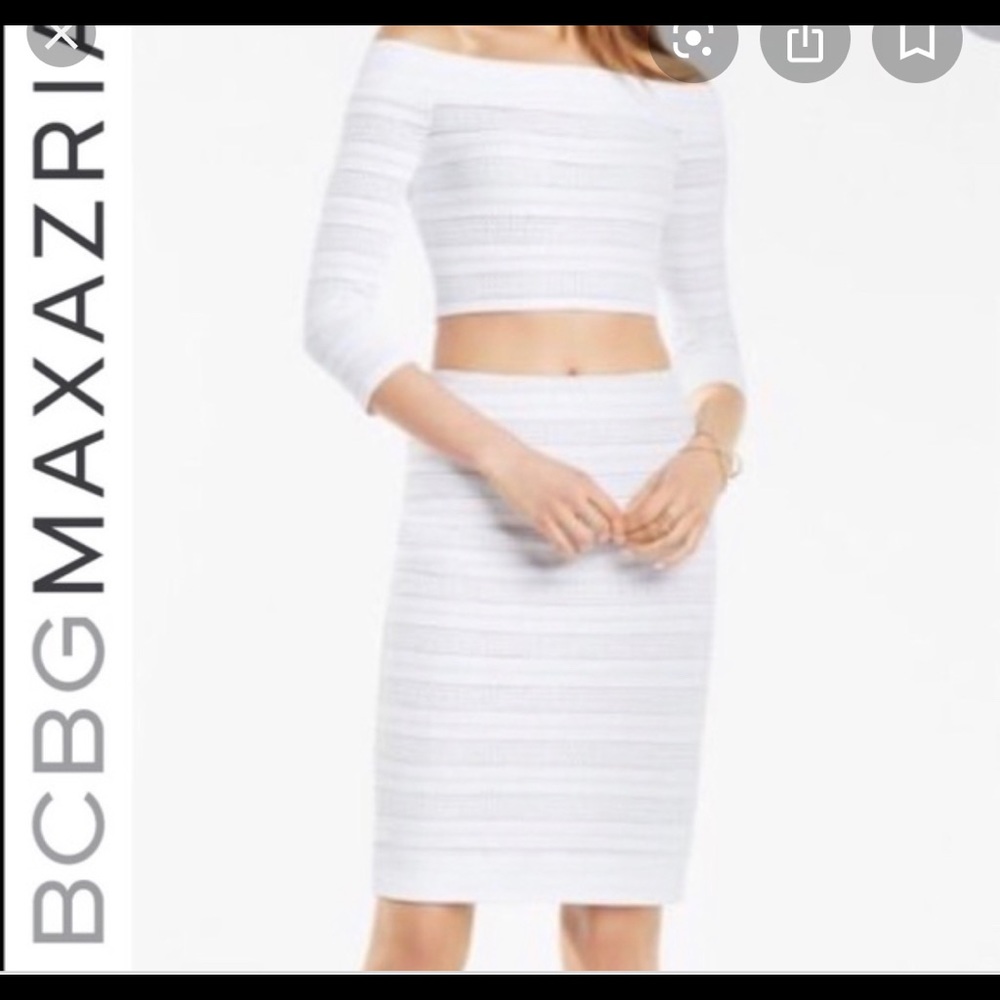 BCBG two piece white crop top and skirt set